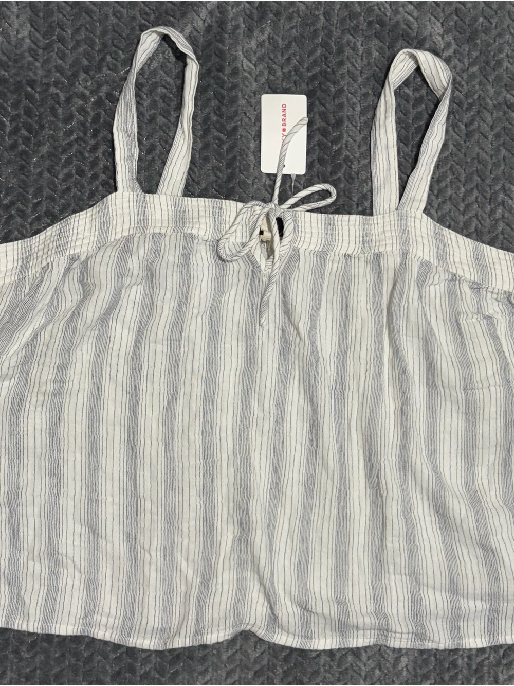 Lucky Brand White and Light Blue Striped Tie-Front Cami